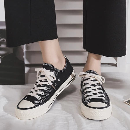 Men's Low Top Black Canvas Sneakers - Black