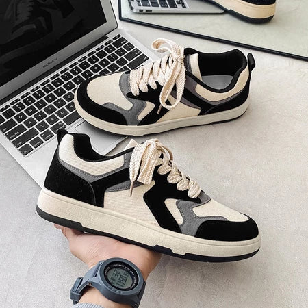 Men's Breathable Sports Sneakers - White Black Brown