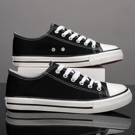 Men's Low Top Black Canvas Sneakers - Black