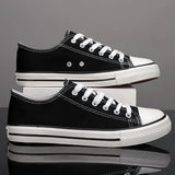 Men's Low Top Black Canvas Sneakers - Black