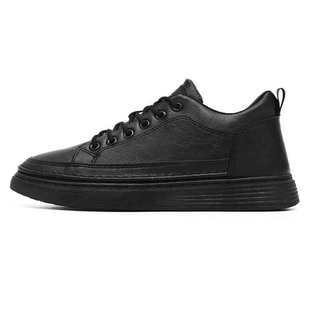 Men's Versatile Leather Sneakers - Black