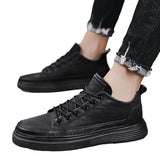 Men's Versatile Leather Sneakers - Black