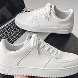 Men's Korean Style Leather Sneakers - White