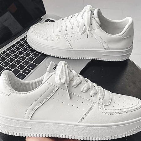 Men's Korean Style Leather Sneakers - White