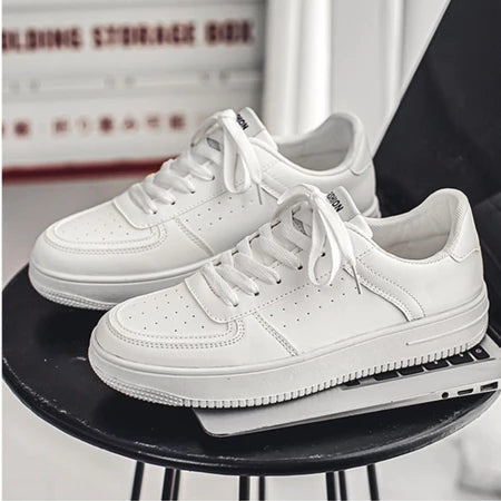 Men's Korean Style Leather Sneakers - White
